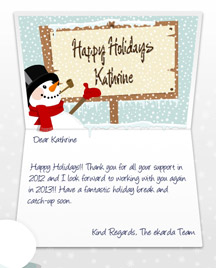Happy Holidays Image of Business eCard with Snowman and Sign